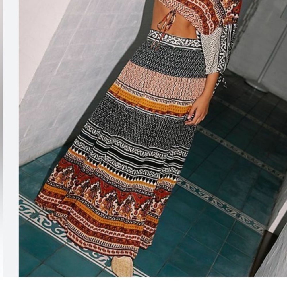 Free people global Bohemian Maxi Skirt with Multicolor Patterns size XS
